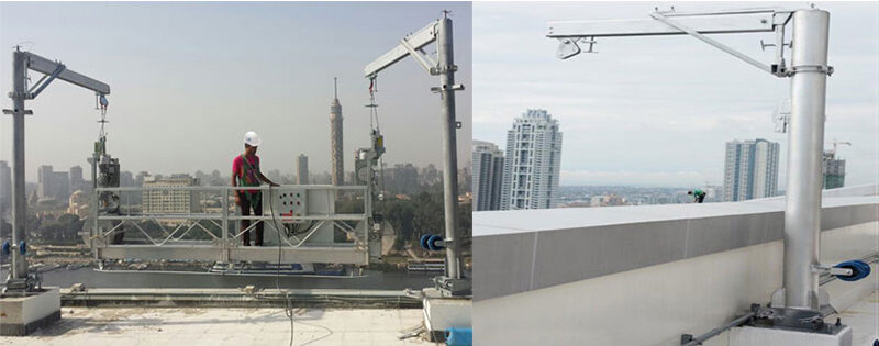 Engineered roof anchor points and horizontal lifeline system installed on a commercial rooftop